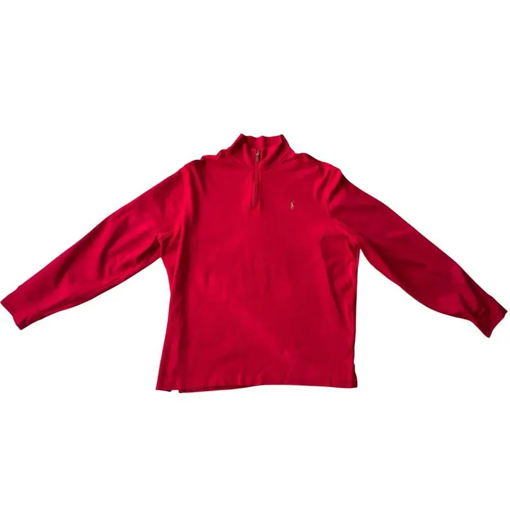 Polo Ralph Lauren Men's Red Estate Rib 1/4 Zip Cotton Sweater Size XL Preppy